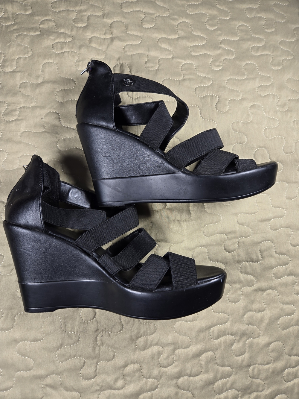 Jessica Simpson Black Faux Leather Strappy Wedges Wedge Platform Sandals - Black